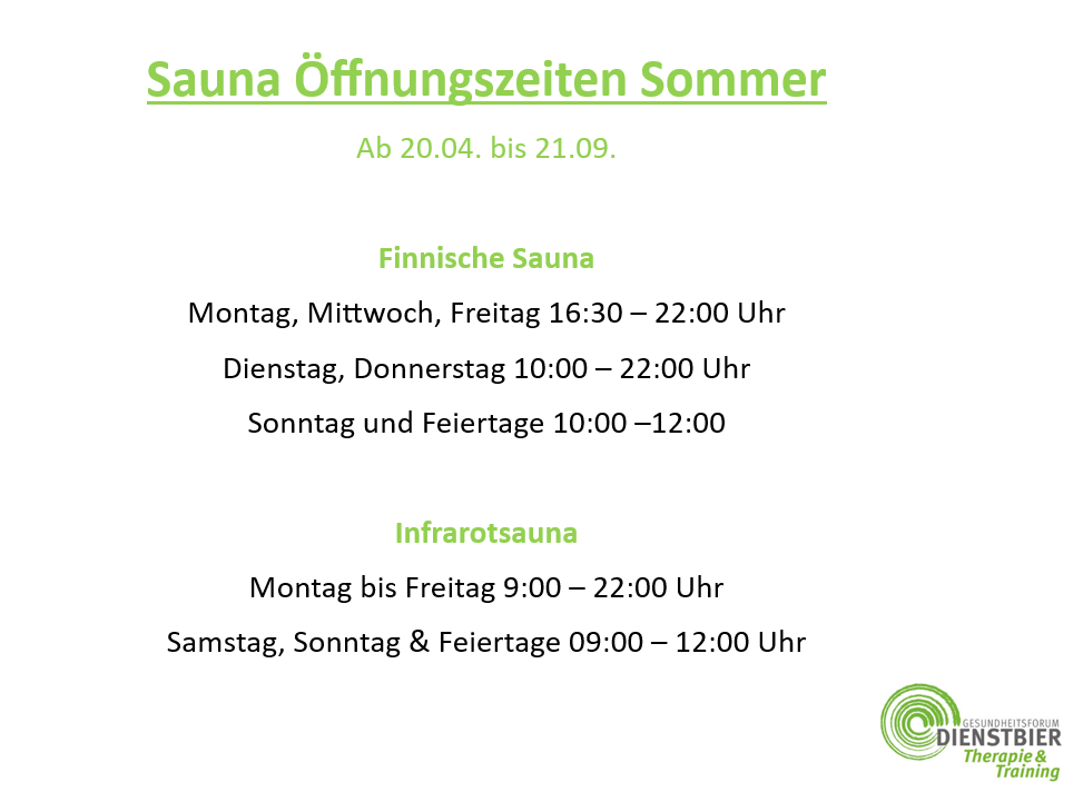 Sauna Öffnugszeiten im Sommer