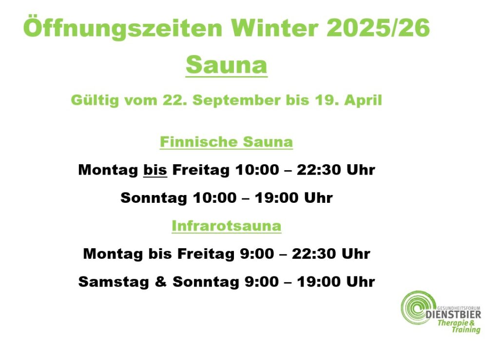 Sauna Öffnungszeiten im Winter